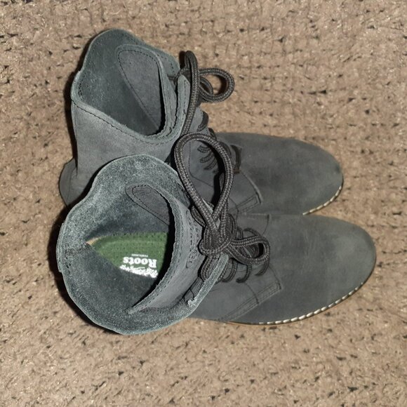 ROOTS CANADA-Lace Up Boot-Mid-Calf-Blue Gray Italian Leather-Sz 9-Near Mint - Picture 6 of 7